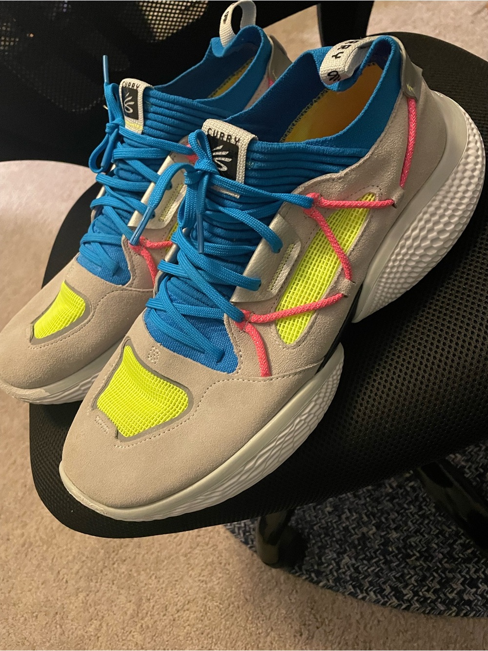 Under Armour Curry Flow Cool Blue, Neon Yellow & Pink Accents